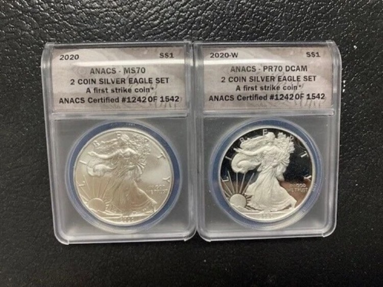 2020年 1ドル 2枚セット シルバーイーグルコイン MS/PR70 ANACS 1st STRIKE #1242/1542 121,000円