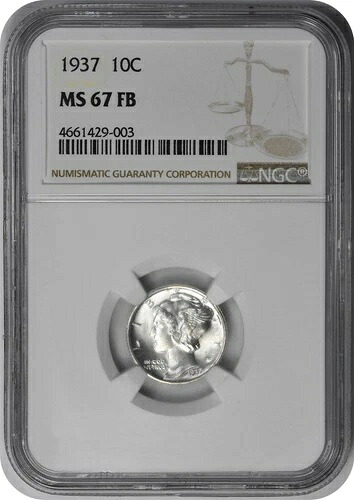 1937年 マーキュリー シルバー ダイム MS67FB NGC