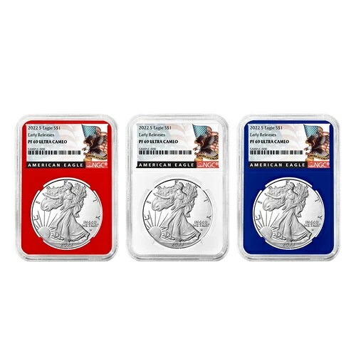 2022-S プルーフ $1 アメリカン シルバー イーグル 3 枚セット NGC PF69UC ER ブラック ラベル レッド W...