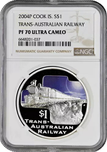 クック諸島 1ドル 2004年、NGC PF70 UC、「オーストラリア横断鉄道の鉄道の旅」