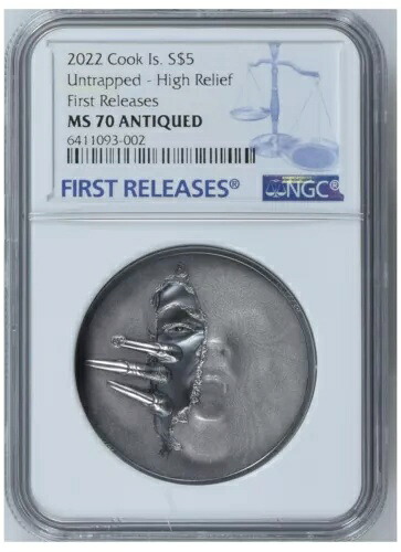NGC MS70 FR 2022 アントラップド 1オンス シルバーコイン アンティーク ホラー クック諸島 COA