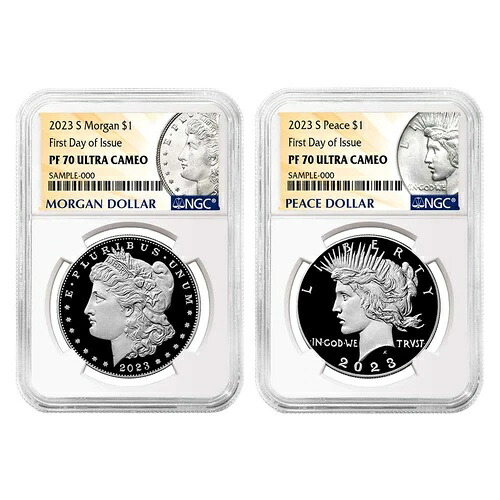 2023-S プルーフ $1 モルガン＆ピース シルバー ダラー 2 枚セット NGC PF70UC FDI モルガン...