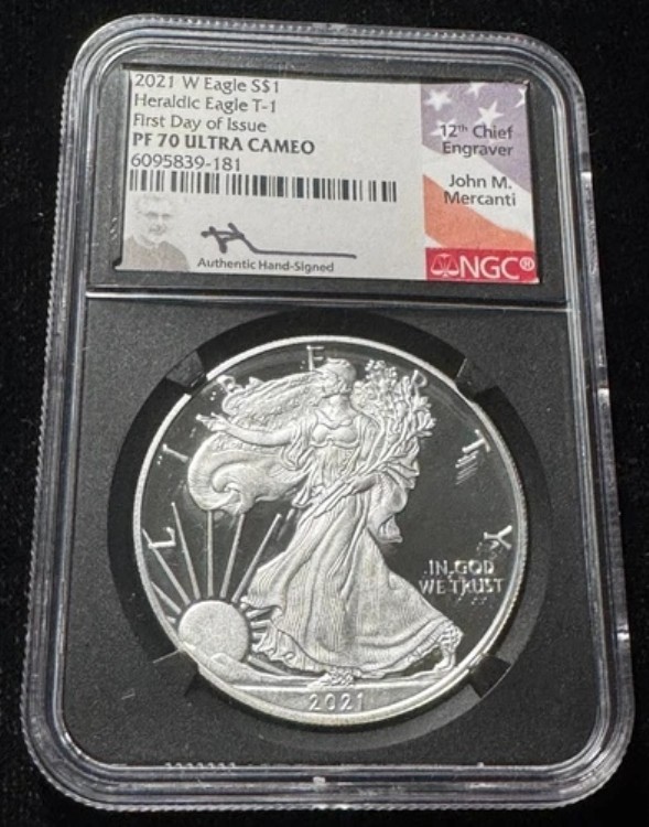 2021年 W ヘラルディック イーグル T1 発行初日 NGC PF70 ウルトラカメオ メルカンティ サイン入り