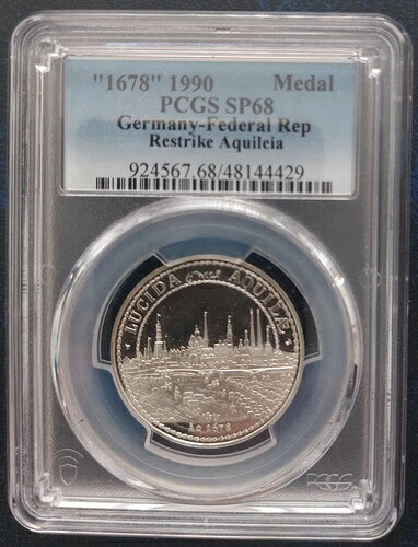 ドイツ ベルリン シルバー プルーフ ターラー 1678 (1990) 年再鋳造 アクイレイア PCGS SP68