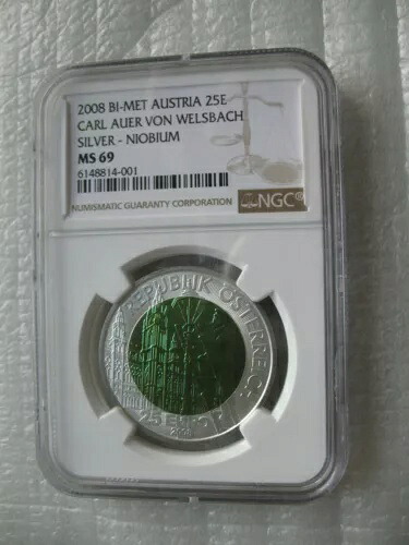 オーストリア 25 ユーロ 2008 銀 ニオブ バイメタル カール ウェルスバッハ NGC MS69