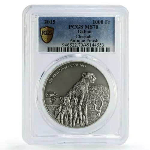 ガボン 1000フラン アフリカオンス 野生動物 チーター キャット SP70 PCGS 銀貨 2015年