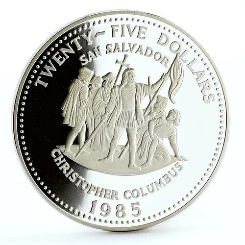 バハマ 25ドル クリストファー・コロンブス サンサルバドル プルーフ銀貨 1985年 121,550円