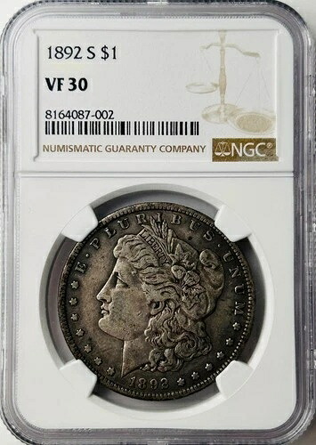1892年 S モルガン銀貨 NGC VF30 VSS VAM-12 斜め日付タフキー日付