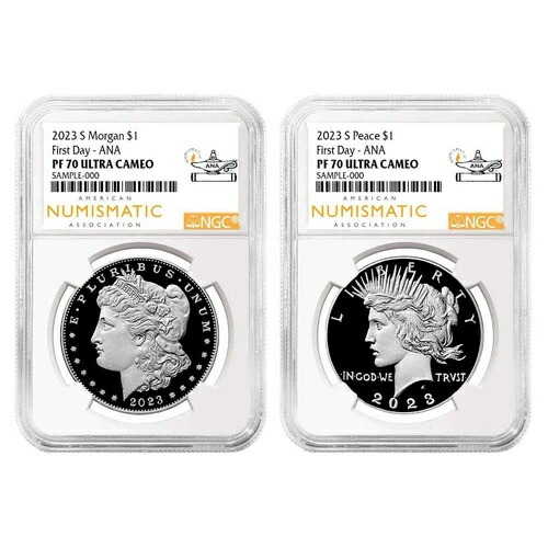 2023-S プルーフ 1ドル モルガン＆ピース銀貨 2枚セット NGC PF70UC FDI ANAラベル
