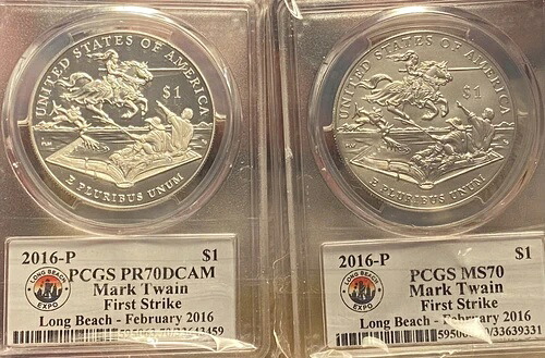 $1 2016 P マーク トウェイン ロングビーチ コイン エキスポ PCGS MS70/PR70