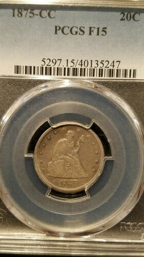 1875-CC 20セント硬貨 * PCGS F15 * 発行枚数わずか133,290枚 * 希少