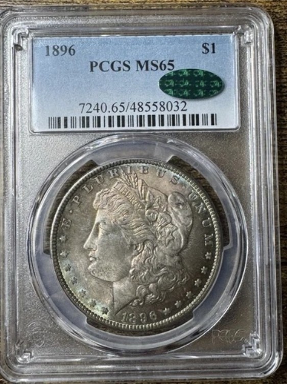 1896年 モルガン銀貨 PCGS MS65 & CAC レインボートーン