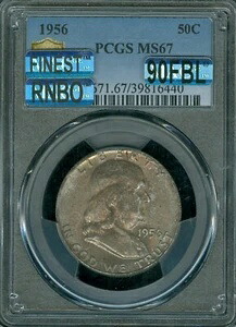 1956年 フランクリン ハーフダラー PCGS MS67 MAC FINEST RNBO & 90 FBL レインボー *
