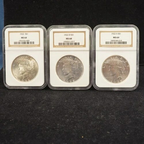 1922年 P、D、S 1ドル銀貨 平和ドル トリオ NGC MS 64 - 米国送料無料