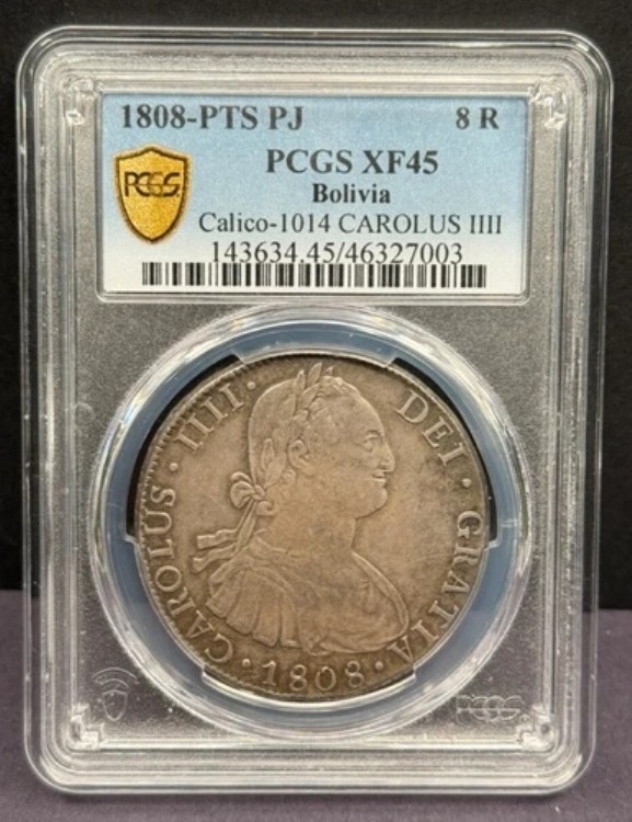 ボリビア - 8レアル - 1808年 (PTS PJ) - 銀貨 .896 - PCGS XF 45 - カロルス4世