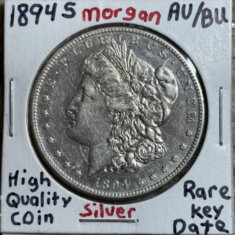 1894-S モーガン シルバー ドル AU/BU??高品質コイン??希少なキーデート??ビデオをご覧ください