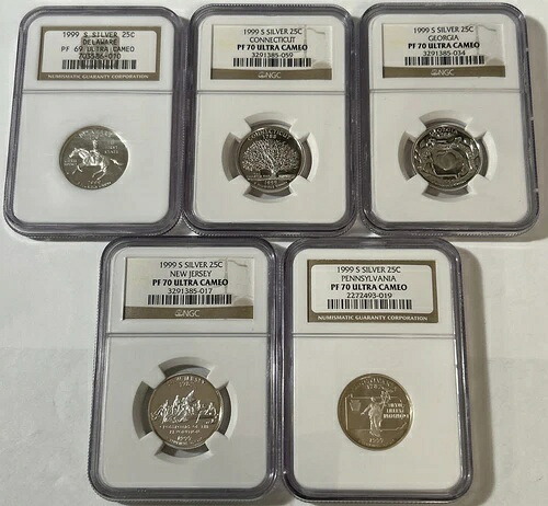 1999-S シルバープルーフクォーターセット ~ (4) NGC PR70 ウルトラカム - (1) PR69 ウルトラカム