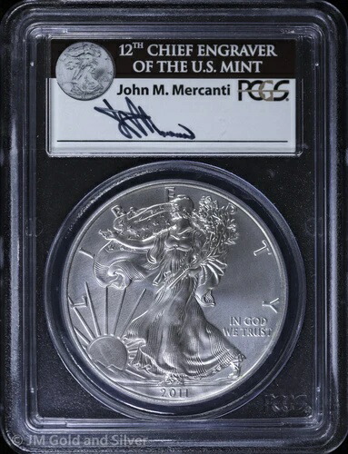 2011-S アメリカン シルバー イーグル PCGS MS 70 | ファースト ストライク マーカンティ 25周年記念サイン