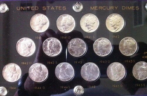 1941-1945年PDSマーキュリーシルバーダイムコレクション、良好な高BU MS状態