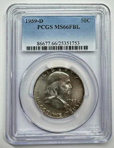 1959-D フランクリンシルバーハーフダラー MS66FBL PCGS