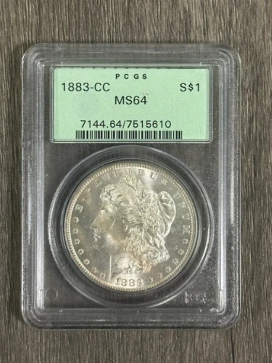 1883-CC、PCGS MS64、モルガン銀貨、未使用、OGH（古いグリーンホルダー）。