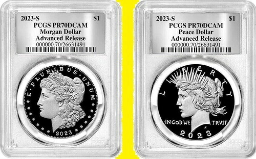 2023年 モルガン＆ピース ダラー PCGS PR70 アドバンスリリース 2枚セット USシルバーラベル