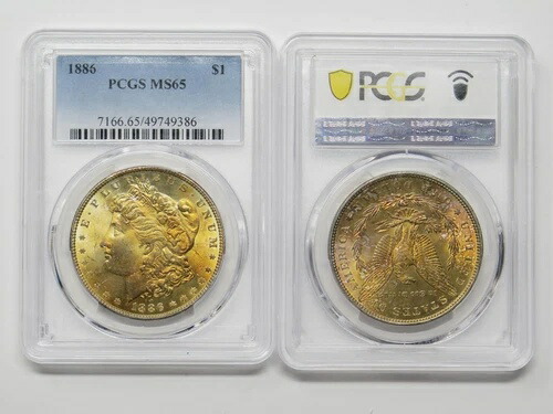 1886年製 モルガン・ダラー 1ドル 2枚セット（表裏反転トーン） MS65/MS63 PCGS 29067