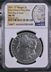 2021-O プライベートモルガンダラー NGC MS70 発行初日 FDOI Fdi -351