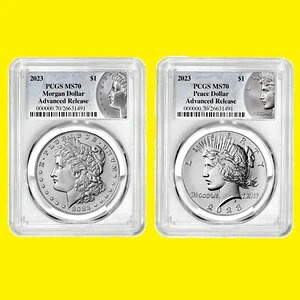 2023年 モルガン＆ピースダラー PCGS MS 70 アドバンスリリース 2枚セット モルガンラベル