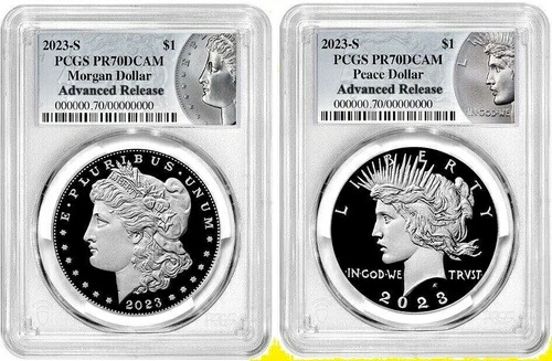 2023年 モルガン＆ピースダラー PCGS PR 70 アドバンスリリース 2枚セット モルガンラベル