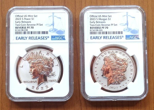 2023年 S シルバー モルガン＆ピースダラー リバースプルーフセット NGC REV PF70 早期リリース