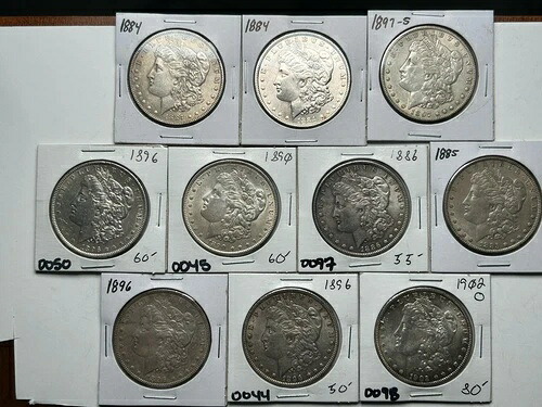 1878年～1904年製のモルガン シルバー ダラー高品位コイン 10 枚セット!