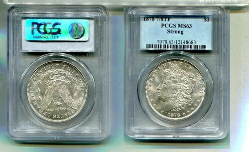 1878年 P 7/8 TF ストロング モーガン シルバー ドル PCGS MS63