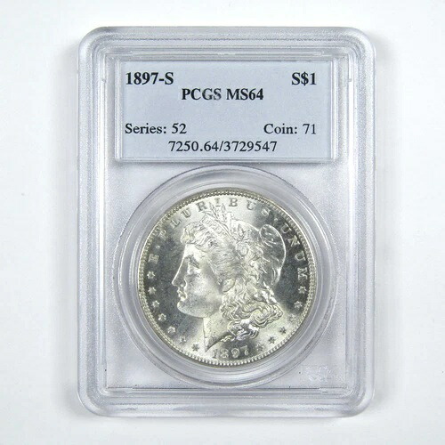 1897年 S モルガン・ダラー MS 64 PCGS シルバー 1ドル 未流通コイン SKU:I14605