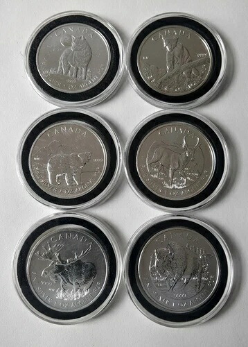 カナダ野生動物シリーズ 1オンス .9999 銀貨 6枚セット カプセル入り 2011年 - 2013年 193,600円