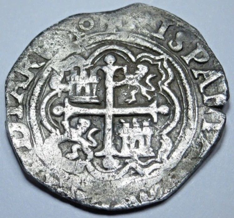 1500年代のフェリペ2世メキシコ銀貨1レアル、本物のスペイン植民地海賊コブコイン