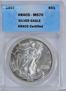 1997 シルバー イーグル MS 70 ANACS 美しい光沢のあるコイン!