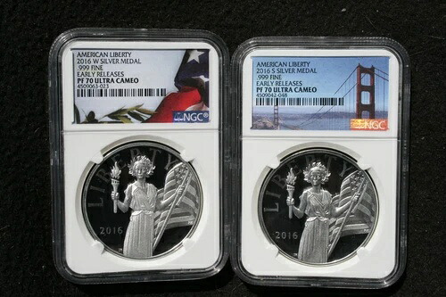 2016年 2枚セット 銀貨 アメリカ自由勲章 NGC PR70 UC ER