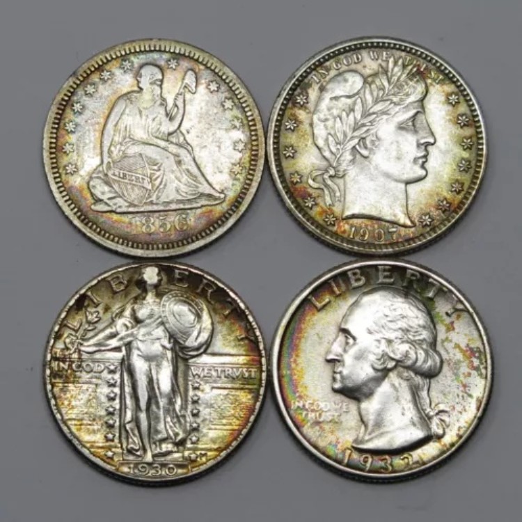 1856年、1907年、1930年、1932年 - 高級クォーター25セント硬貨4枚セット 28870
