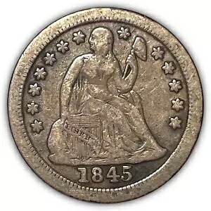 1845-O 着席自由の女神像 シルバーダイム 非常に良好な状態 VF コイン #17642