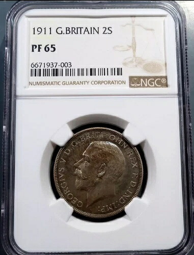 NGC PF65 イギリス 1911年 ジョージ5世 銀貨 2シリング