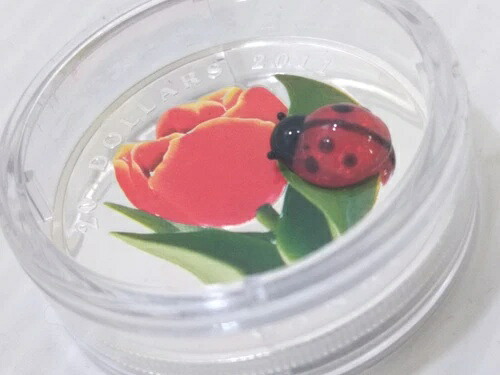 2011年カナダ 20ドル チューリップ ベネチアンガラス てんとう虫 0.9999 純銀貨