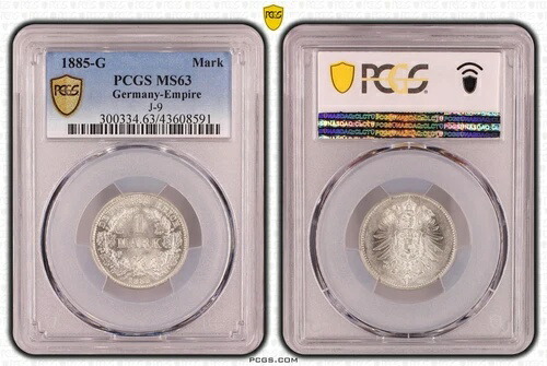 1マルク通貨コイン J.9 1885 G ミントステート PCGS MS63 80234