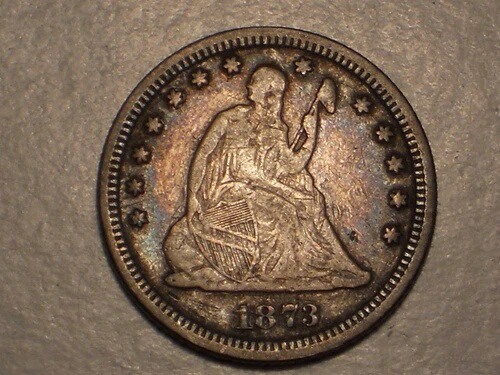 1873年 着席型リバティクォーター（VF、矢印なし、オープン「3」、希少、魅力的）
