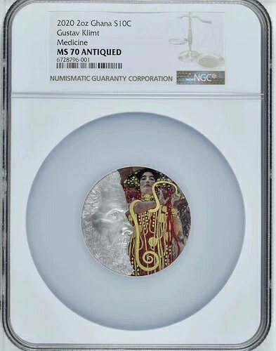 NGC PF70 ガーナ 2020 世界の偉大な芸術家 グスタフ・クリムト 銀貨 2オンス