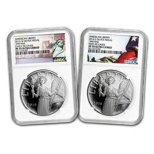 2016年 2枚セット シルバー アメリカン リバティ メダル PRF PR-70 NGC (ER)