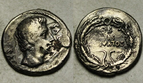 希少な本物の古代ローマ銀貨デナリウス アウグストゥス スペイン カエサラウグスタ