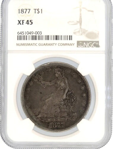 NGC 希少 エクストラファイン XF45 1877年 90%銀 1ドル貿易コイン 送料無料