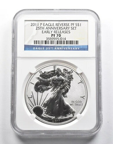 PF70 2011-P アメリカン シルバー イーグル リバース PF 25周年記念セット ER NGC *2310