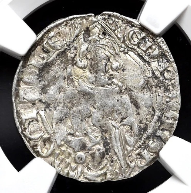 アングロ・ガリア。エドワード黒太子、1362-1372年、シルバー・ハーディ、NGC XF40